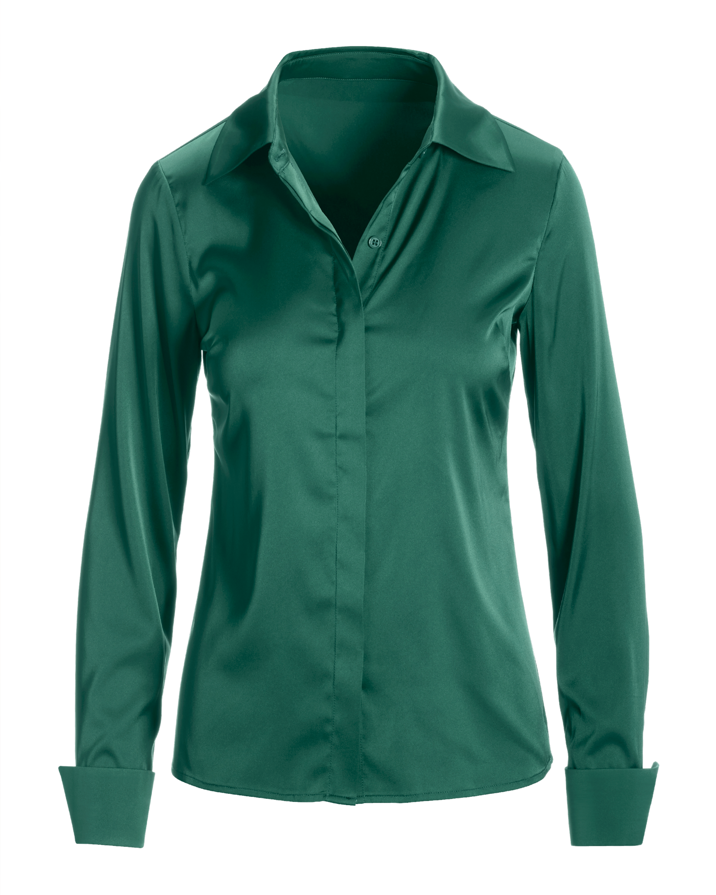 Sophia Button-Up Charmeuse Blouse Deep Emerald