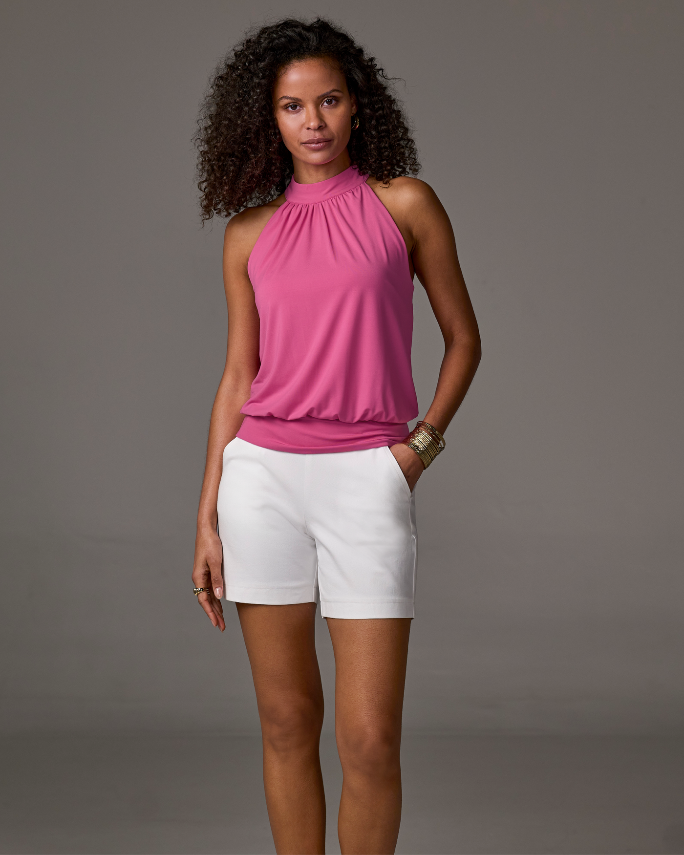 Twill Pull-On Five-Inch Short Pure White