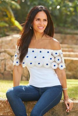 Daisy Lace Off-The-Shoulder Knit Top