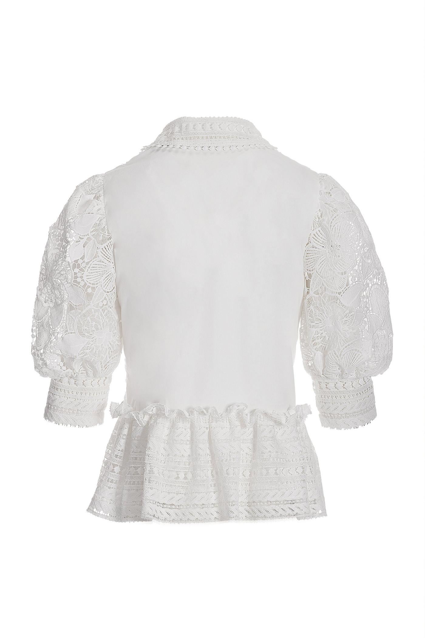 jilgrace LACE PEPLUM BLOUSE ホワイト Puff Sleeve Collared Lace Peplum Blouse - White – Boston Proper