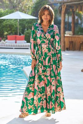 Tropical Summer Wrap Maxi Dress