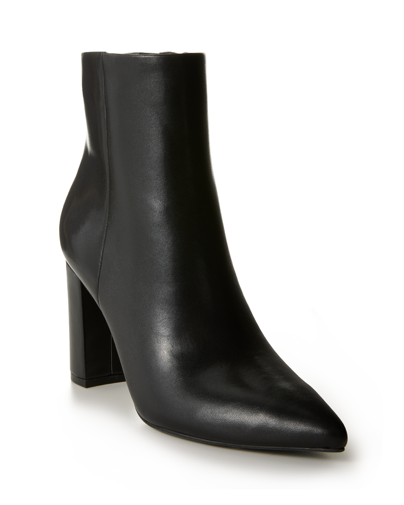 Short Side Zip Leather Bootie Black