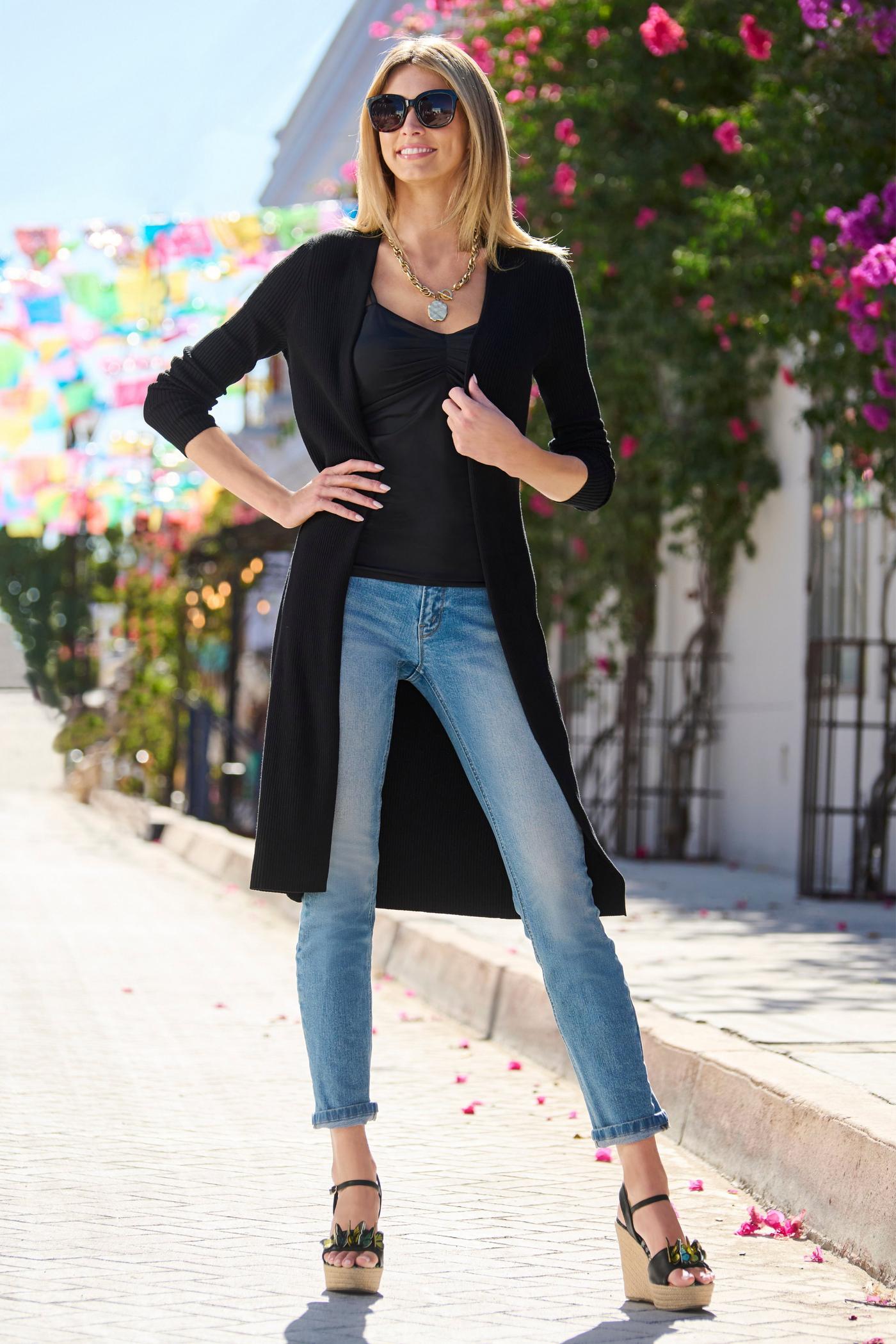 Rib Long Cardigan Sweater Black