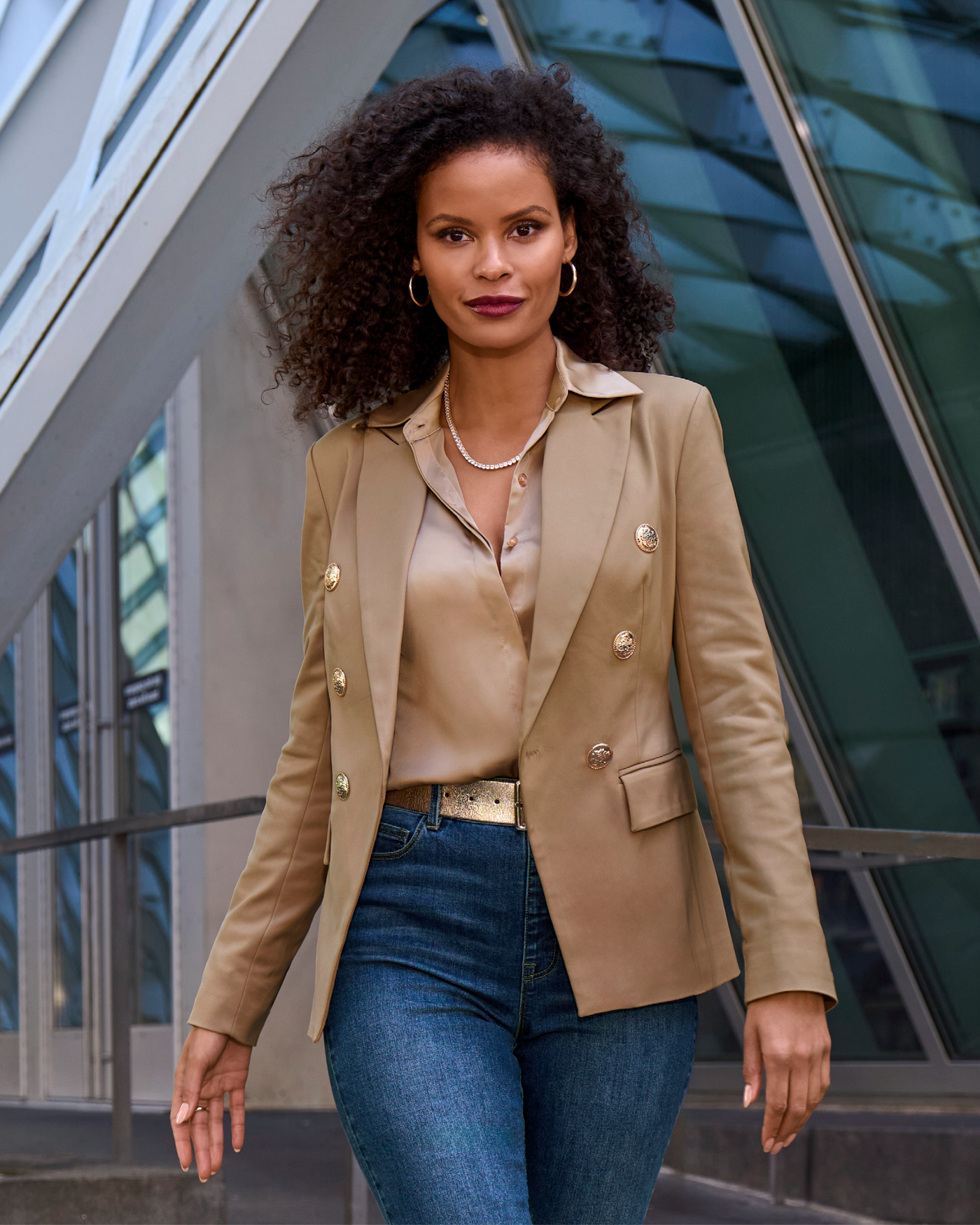 Modern Double-Breasted Blazer Camel