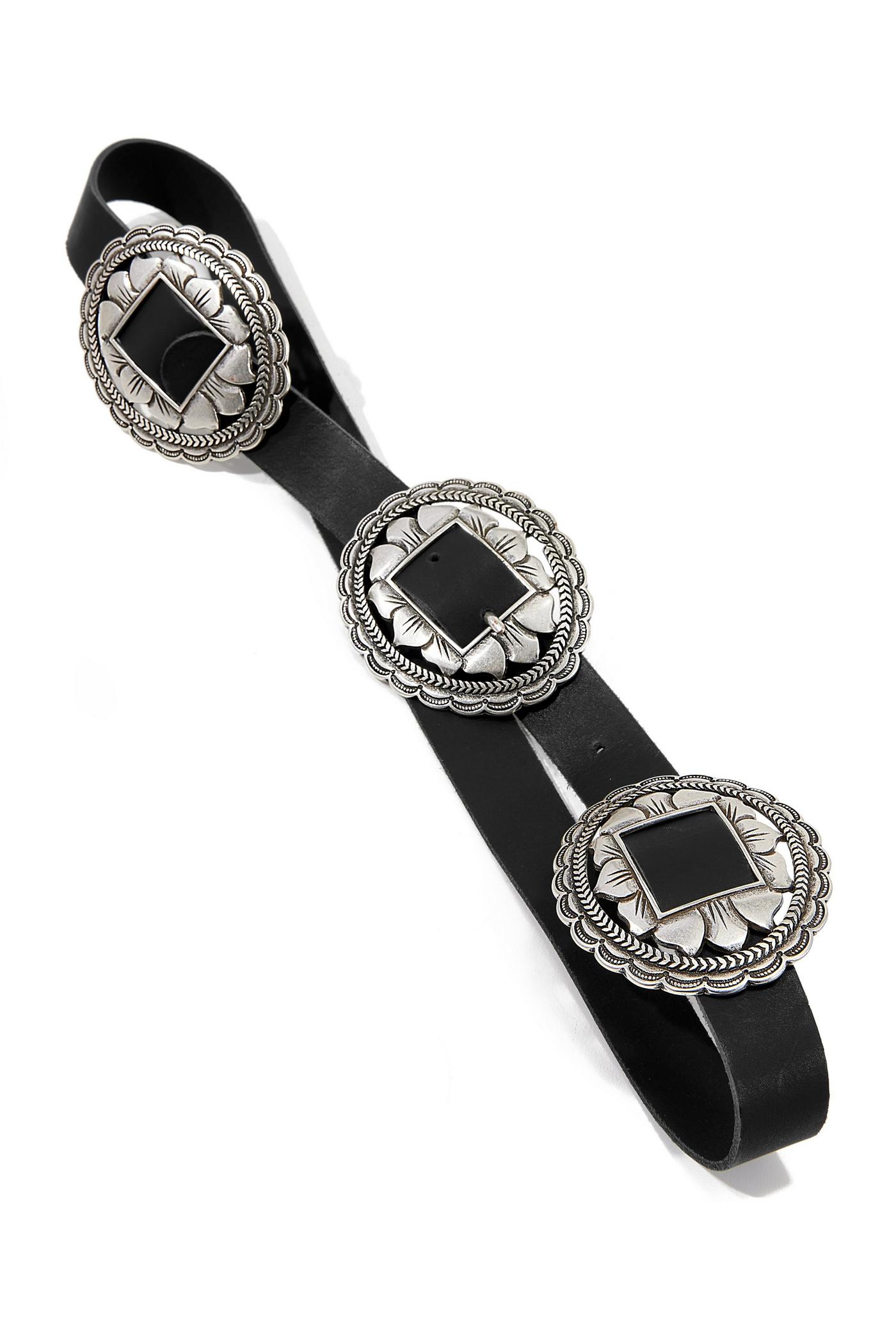 Multi Metal Ring Leather Belt Black