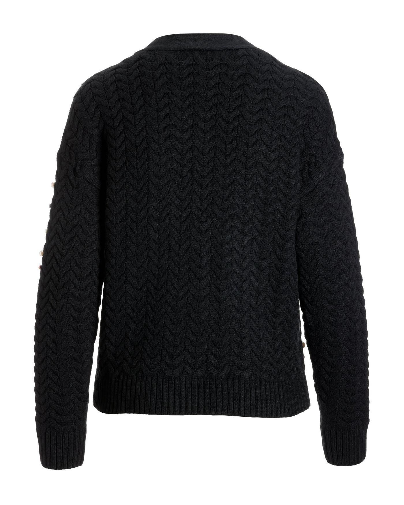 Pearl Embellished Cable Cardigan - Black – Boston Proper