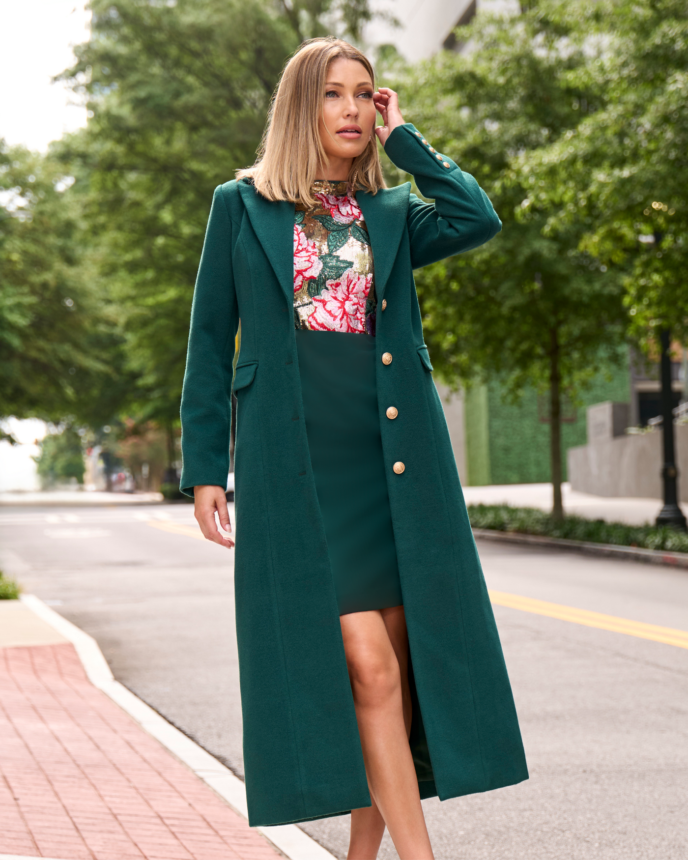 Full Length Classic Tailored Coat Deep Emerald