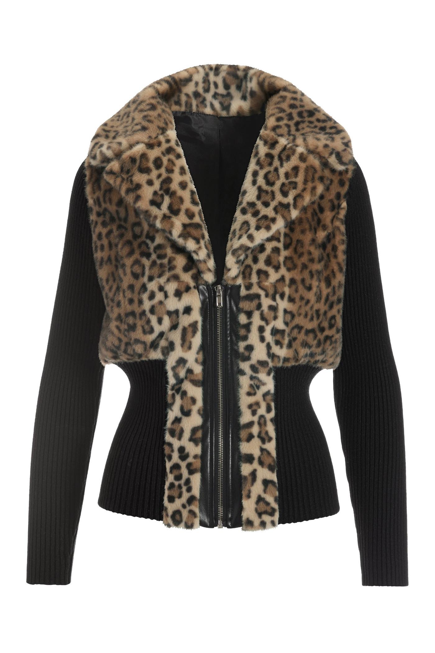 Animal Faux Fur Zip Up Cardigan - Black Multicolor | Boston Proper