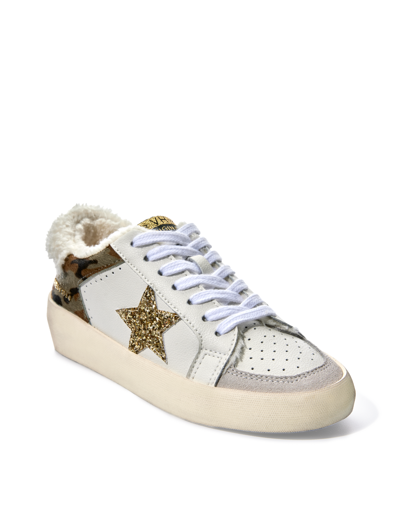 Camo and Faux-Fur Sneaker White Multi