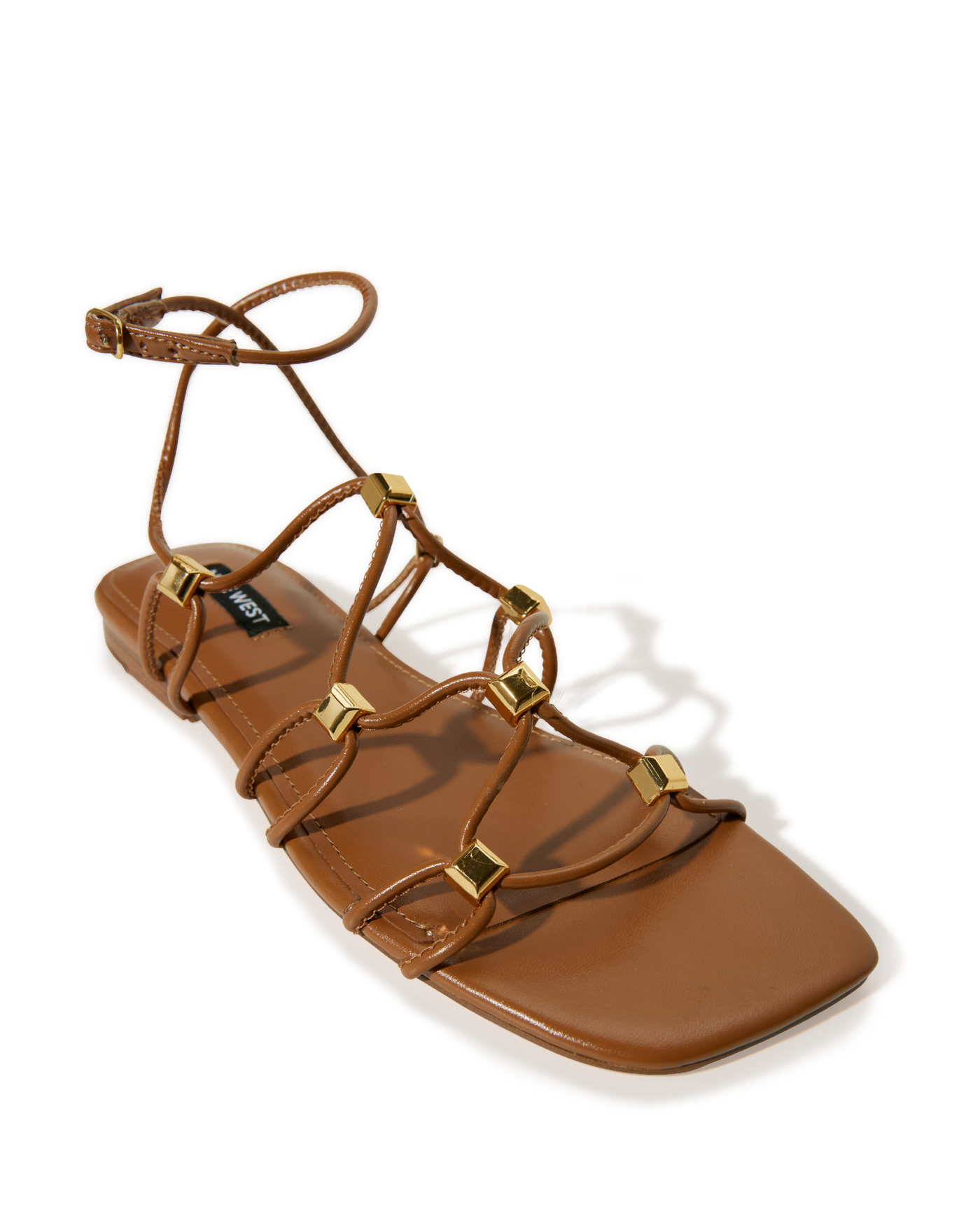 Lace-Up Flat Studded Sandal Cognac