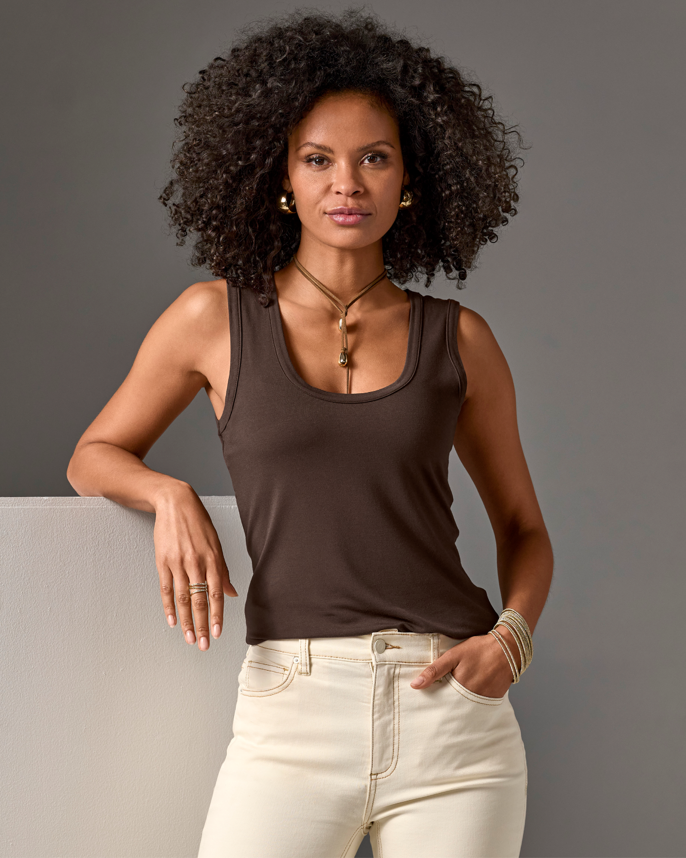 So Effortless Scoop-Neck Tank Top Safari Brown
