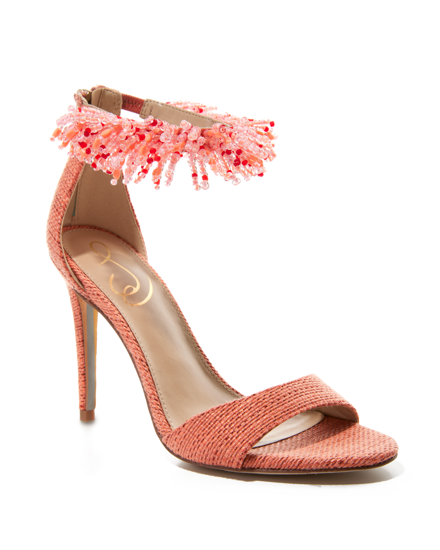 Beaded Ankle Strap Heel Pink