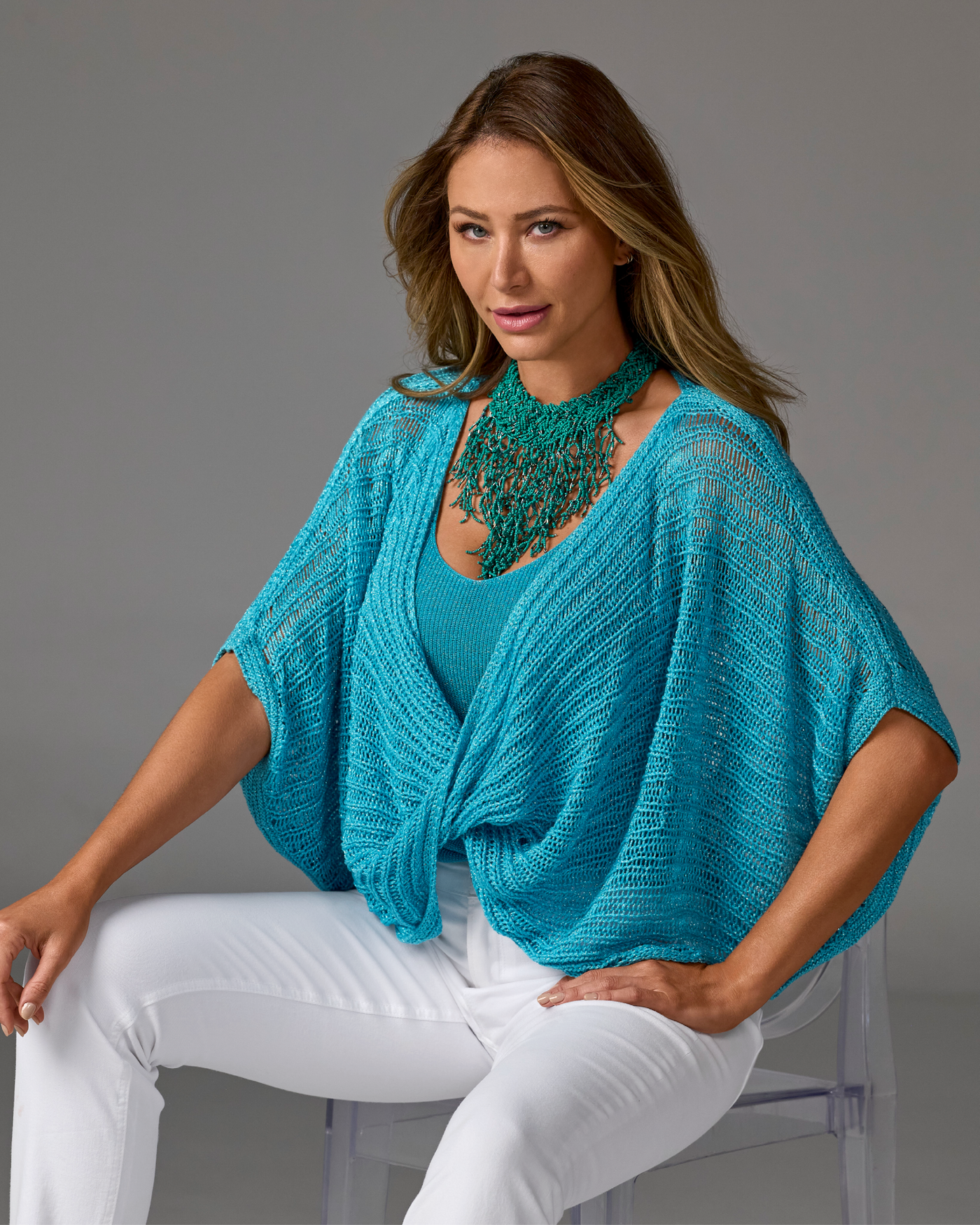 Metallic Twist Sweater Poncho Bachelor Button