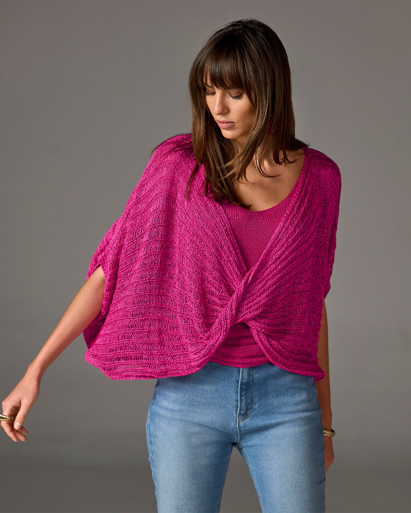 Metallic Twist Sweater Poncho Blossom