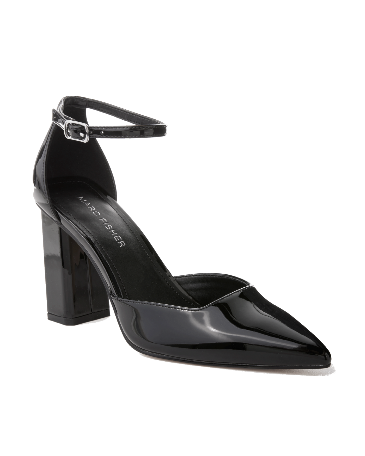 Pointed Toe Metallic Ankle Strap Heel Black