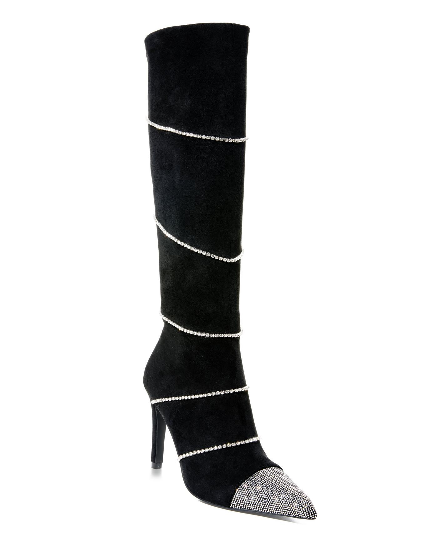 Crystal Wrap Heeled Boot Black
