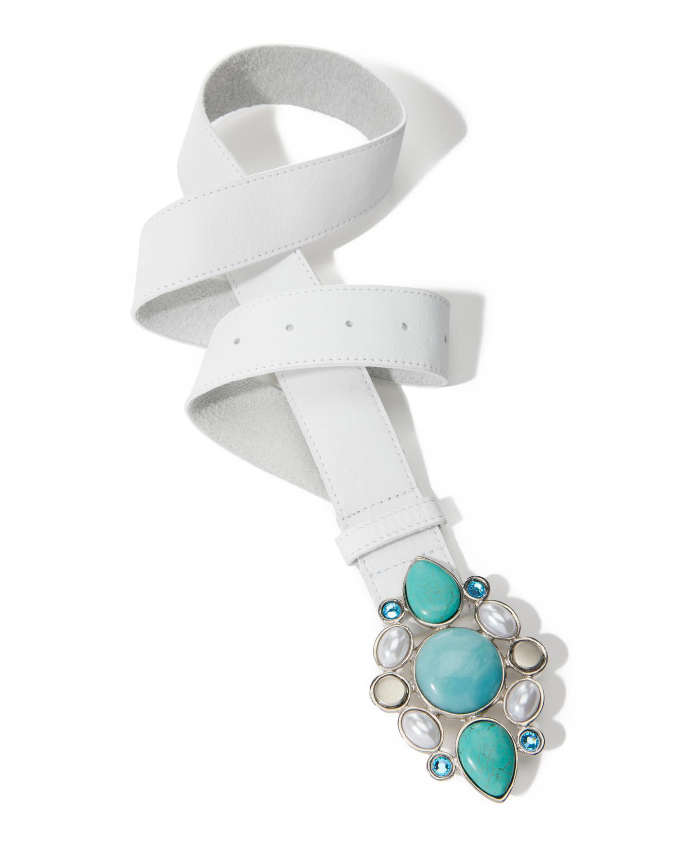 Color Pop Stone and Pearl Buckle Belt Blue Multi