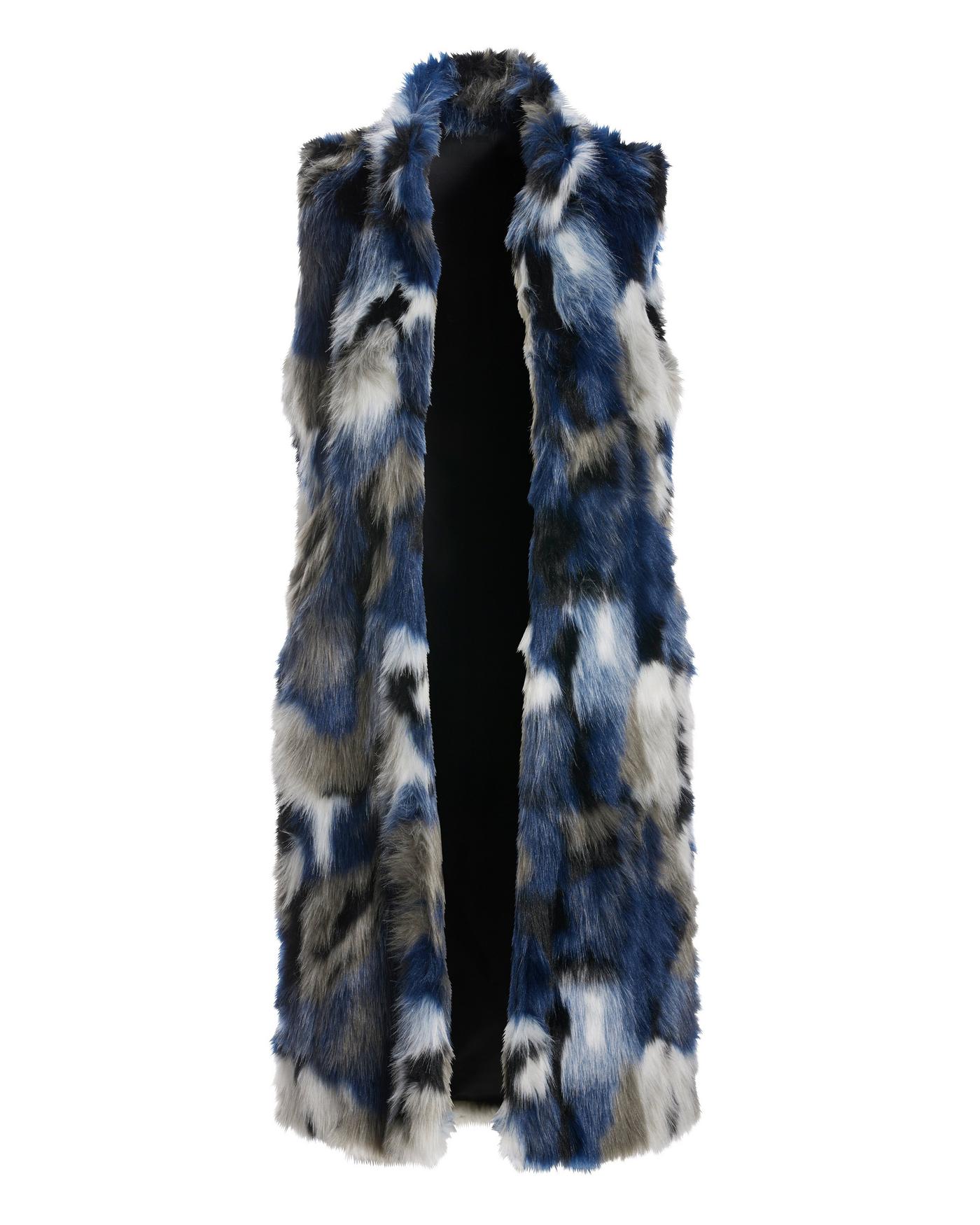 Multi Color Faux Fur Vest - Blue Multi | Boston Proper