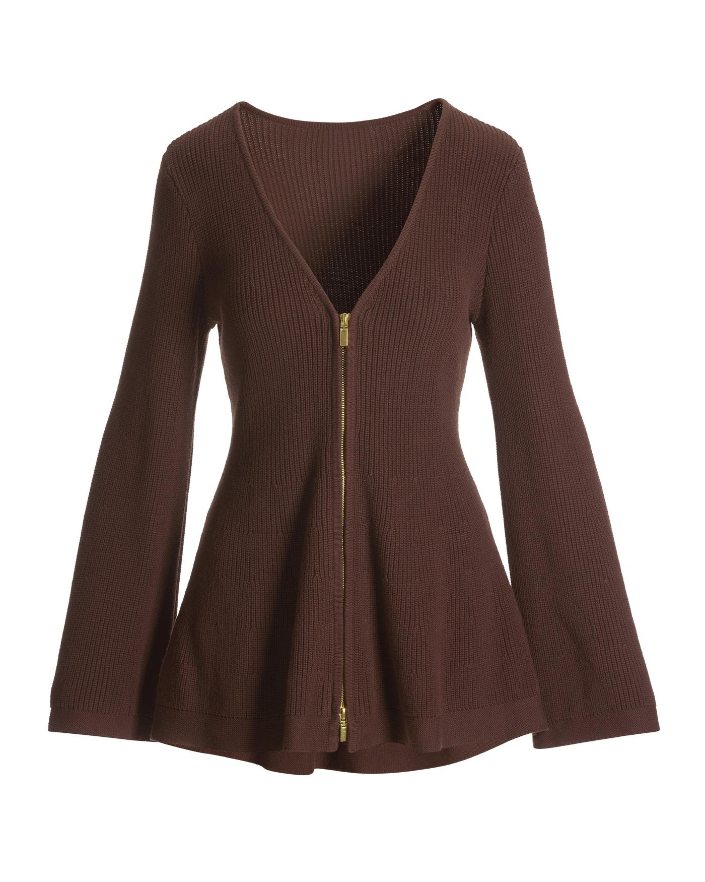 A Line Bell Sleeve Zip Up Cardigan - Safari Brown – Boston Proper