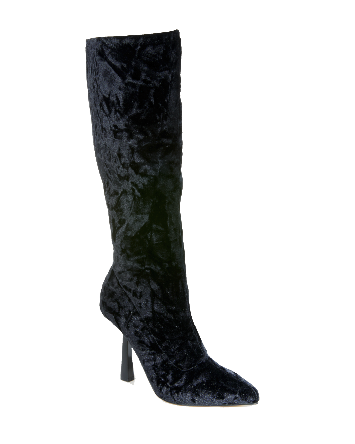Crushed Velvet Tall Heeled Boot Black