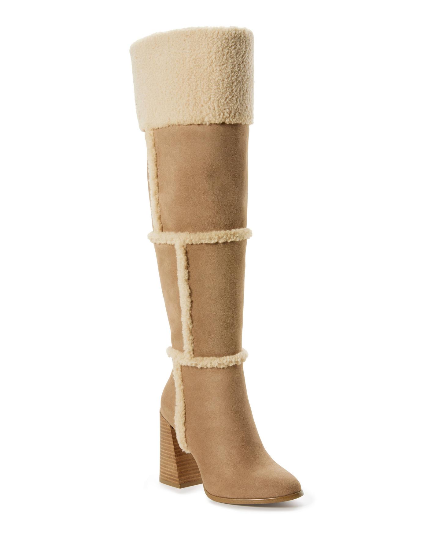 Shearling Suede Tall Heeled Boot Natural
