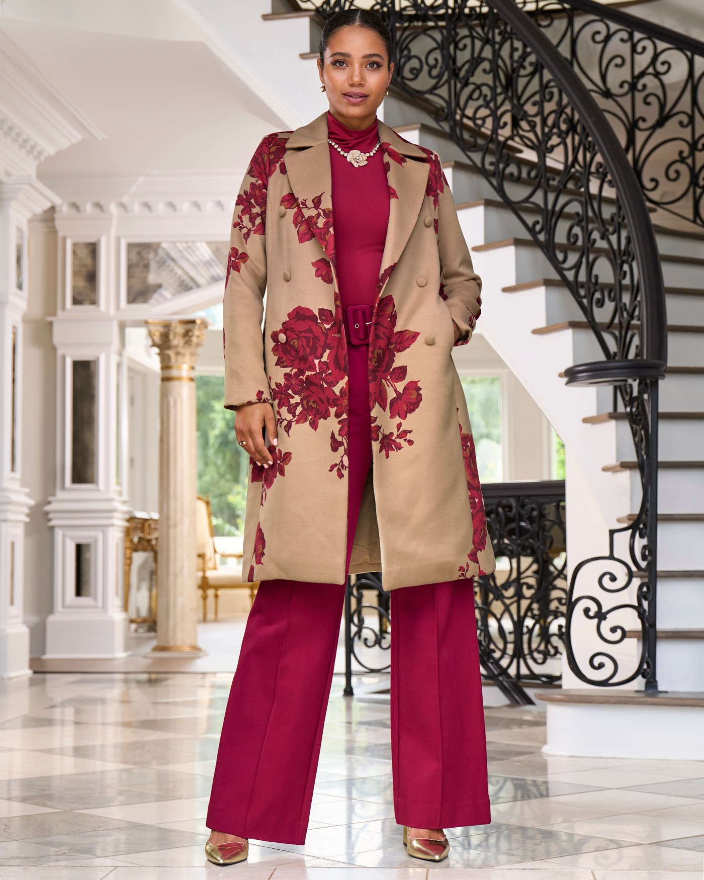 Malibu Belted Ponte High Waist Wide Leg Trouser Pant Rumba Red