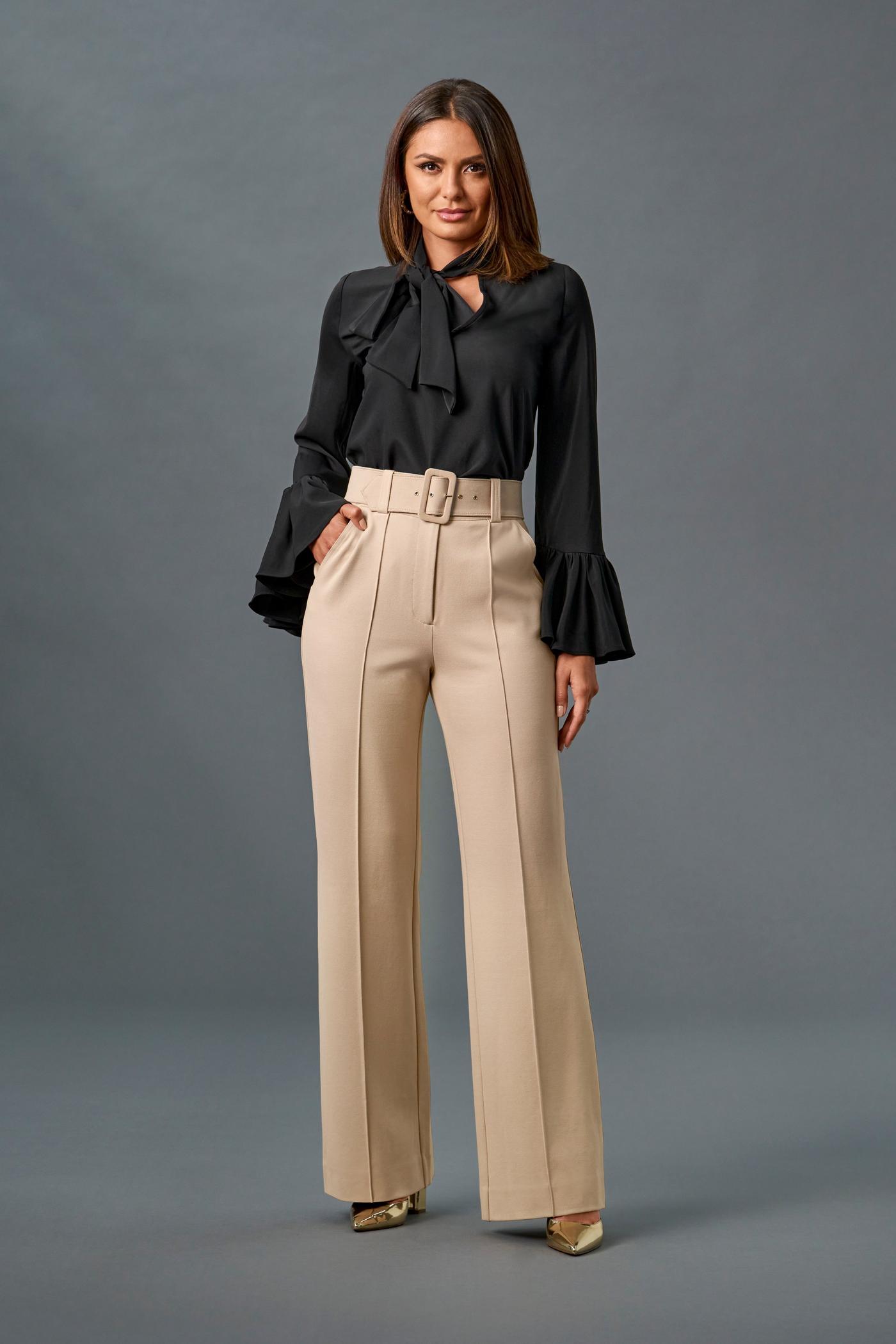 Malibu Belted Ponte High Waist Wide Leg Trouser Pant