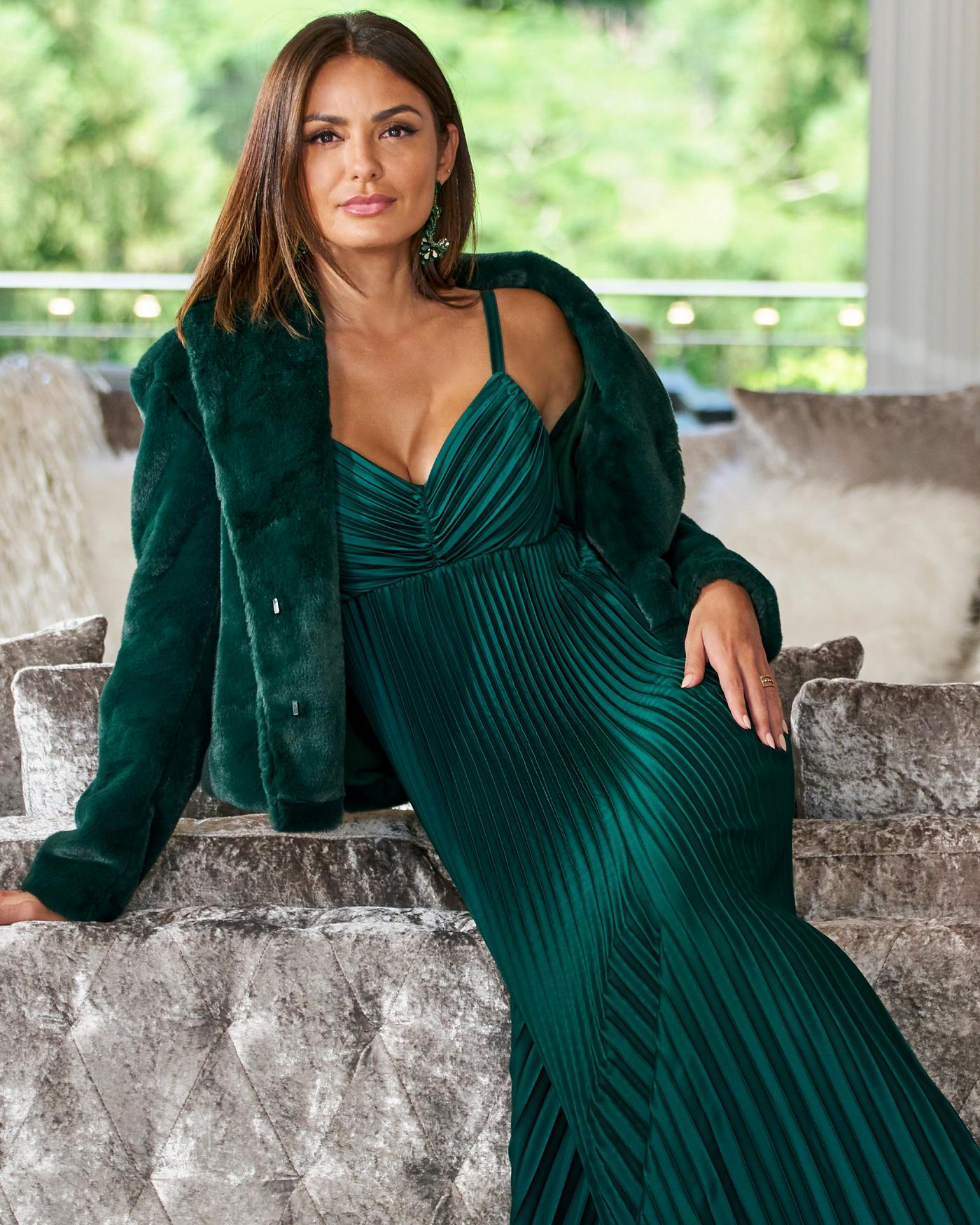 Liquid Shine pleated Maxi Dress - Deep Emerald