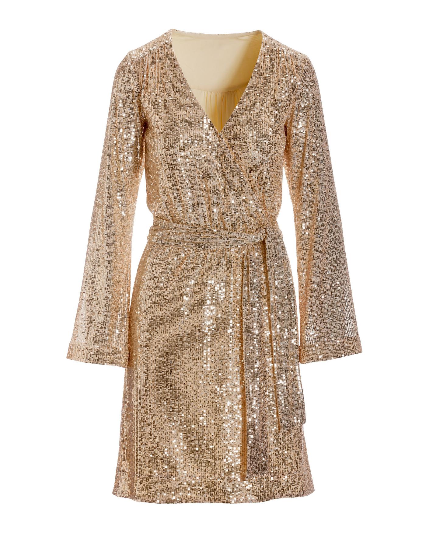 gold sequins wrap dress Sequin Tie Waist Bell Sleeve online_channel