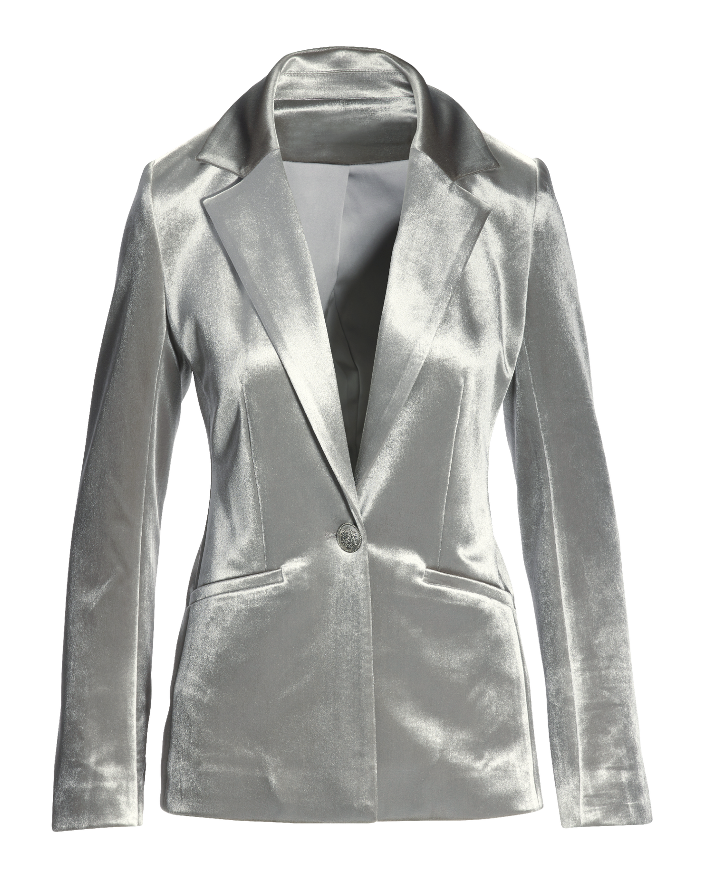 Luxe Velvet Single Button Blazer Silver