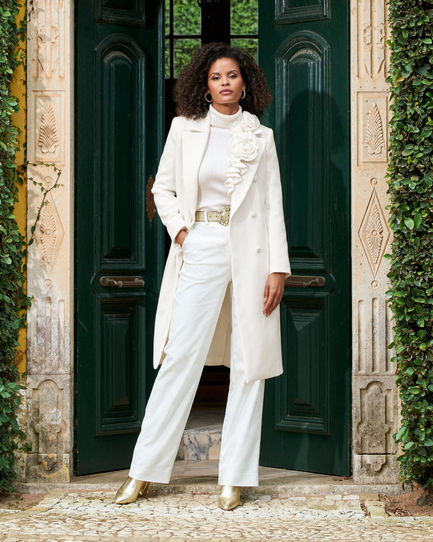 Rosette Mid Length Tailored Coat - Winter White – Boston Proper