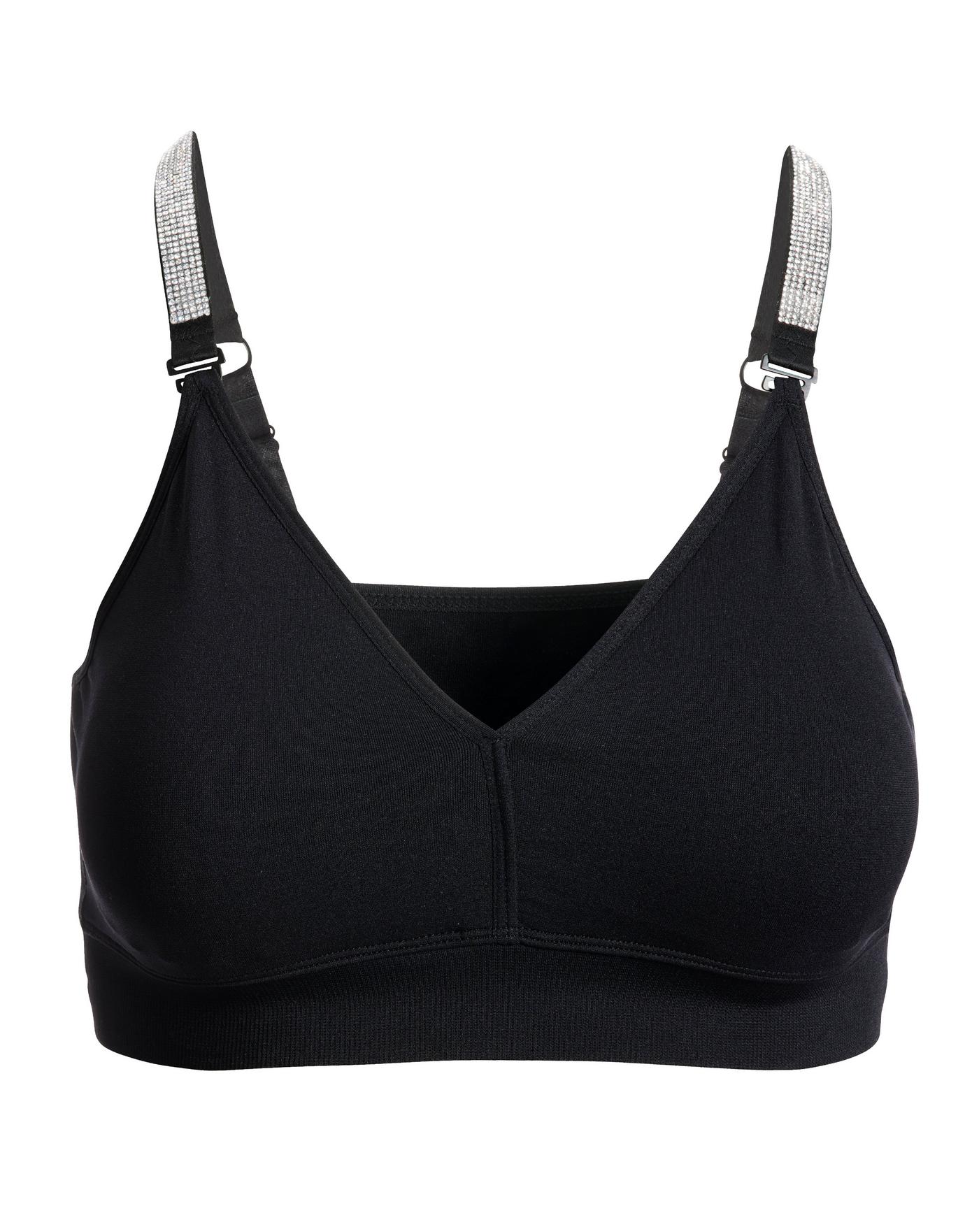 Crystal Strap It Plunge Bralette Black