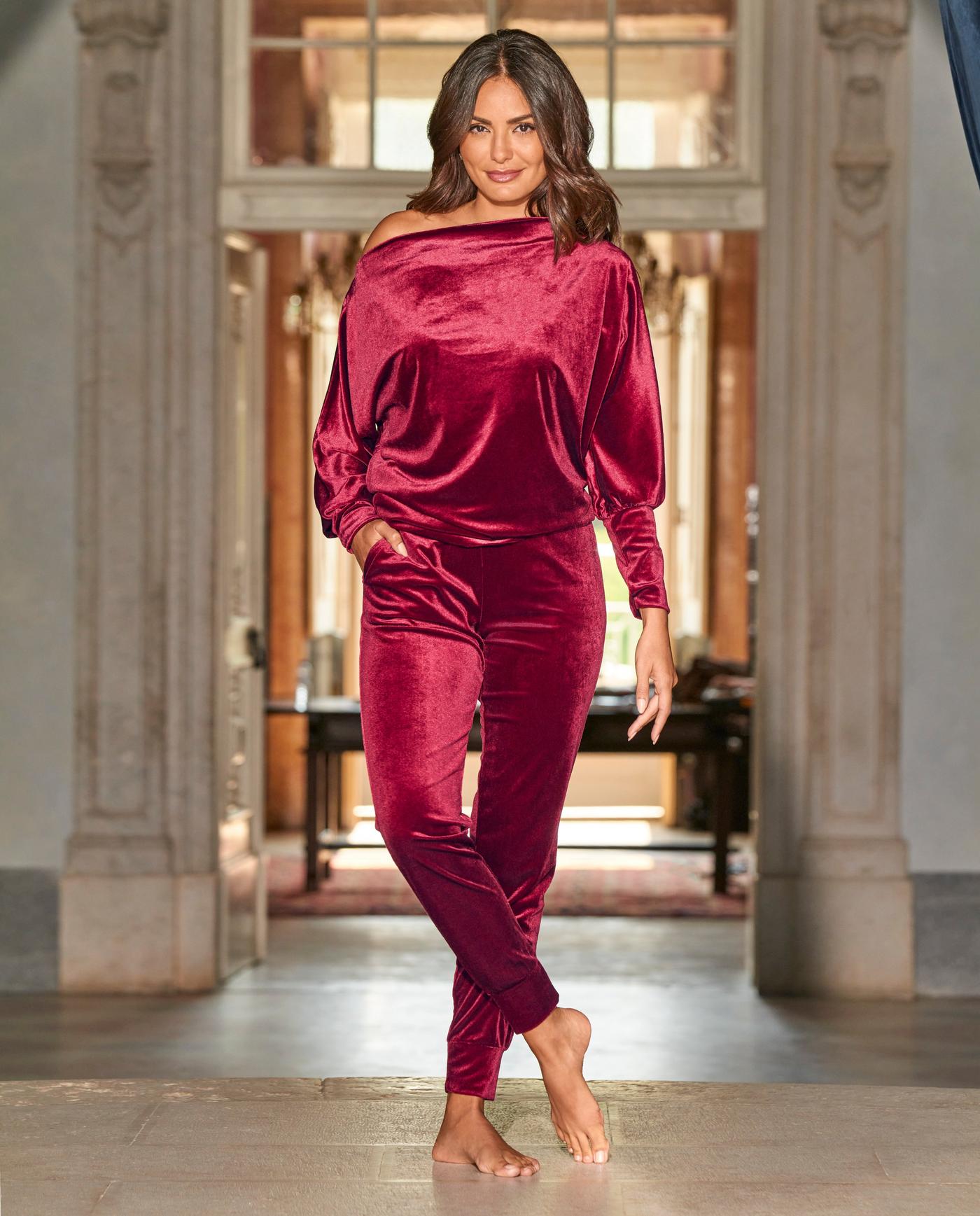 Slouchy Velour Top & Jogger Set Burgundy