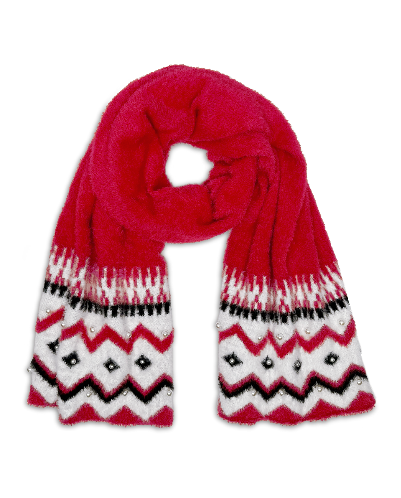 Pearl Embellished Scarf Red Multi