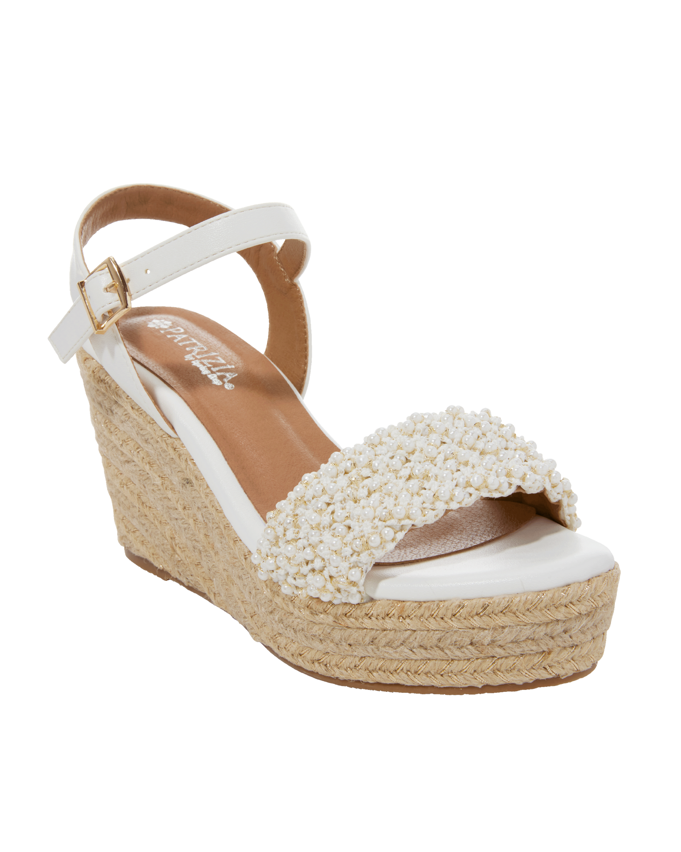 Pearl Embellished Wedge White