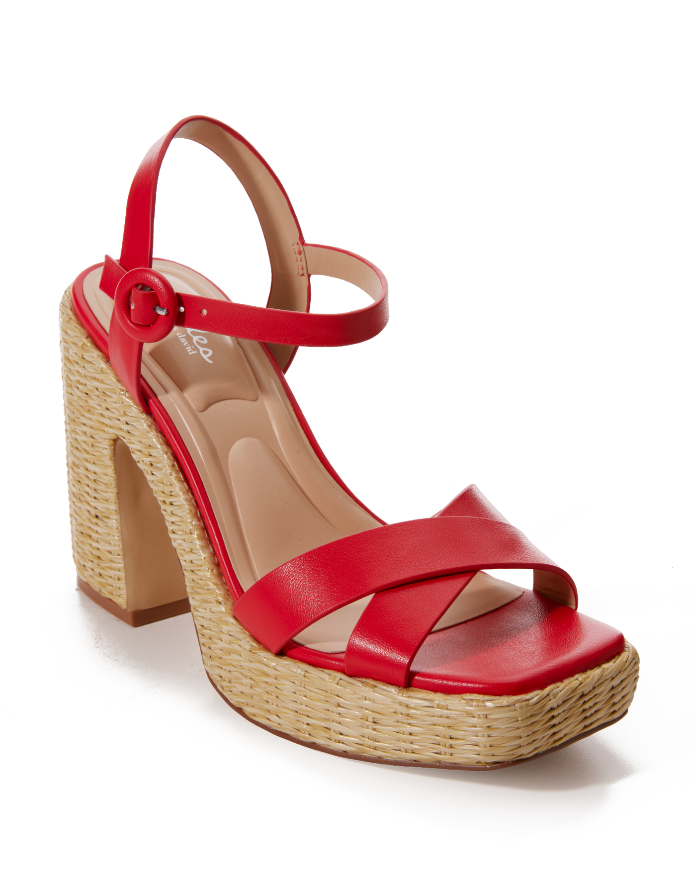 Woven Platform Block Heel Red