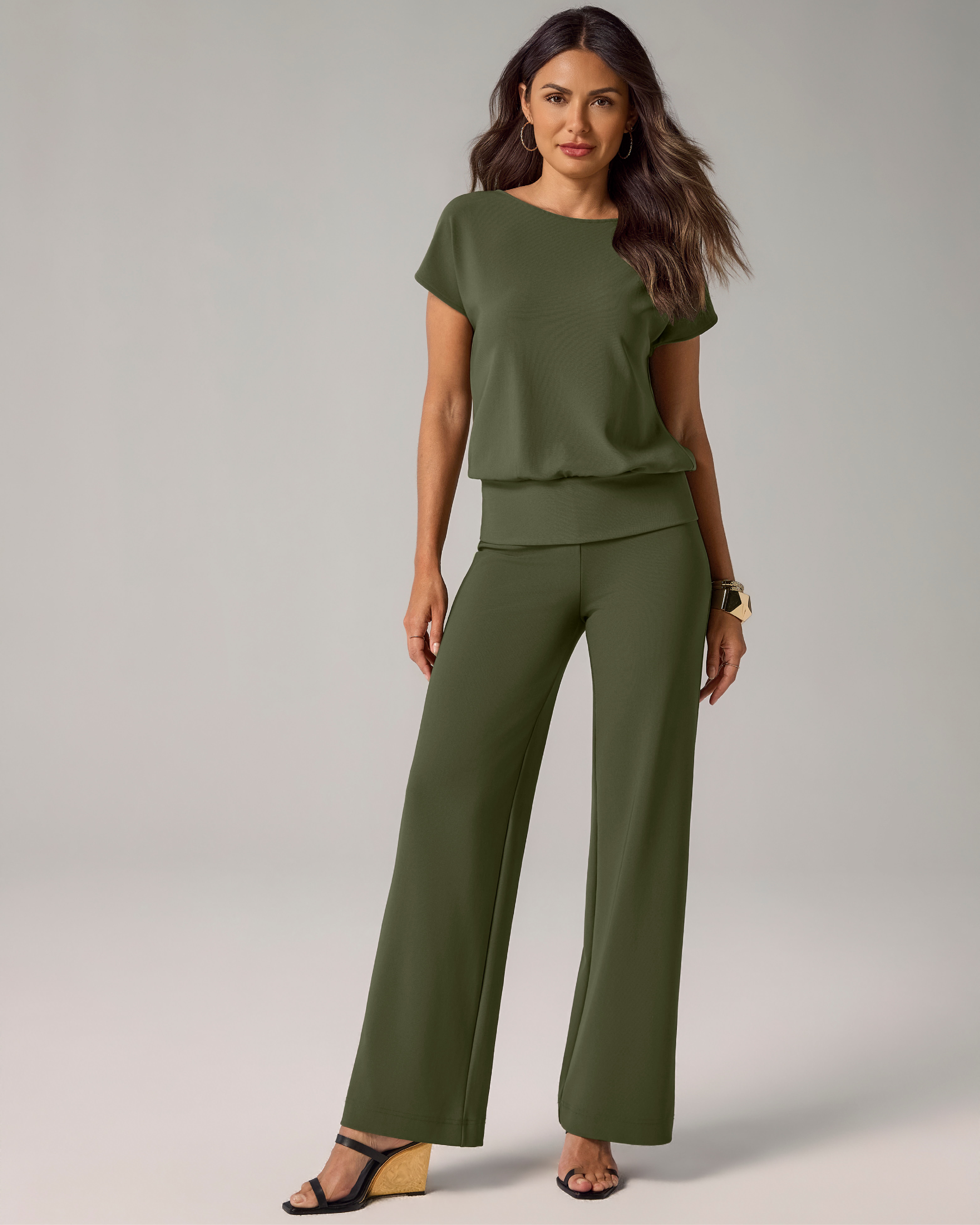 Boston Proper - Olive Night Green - Beyond Travel High Rise Palazzo Pant - Medium