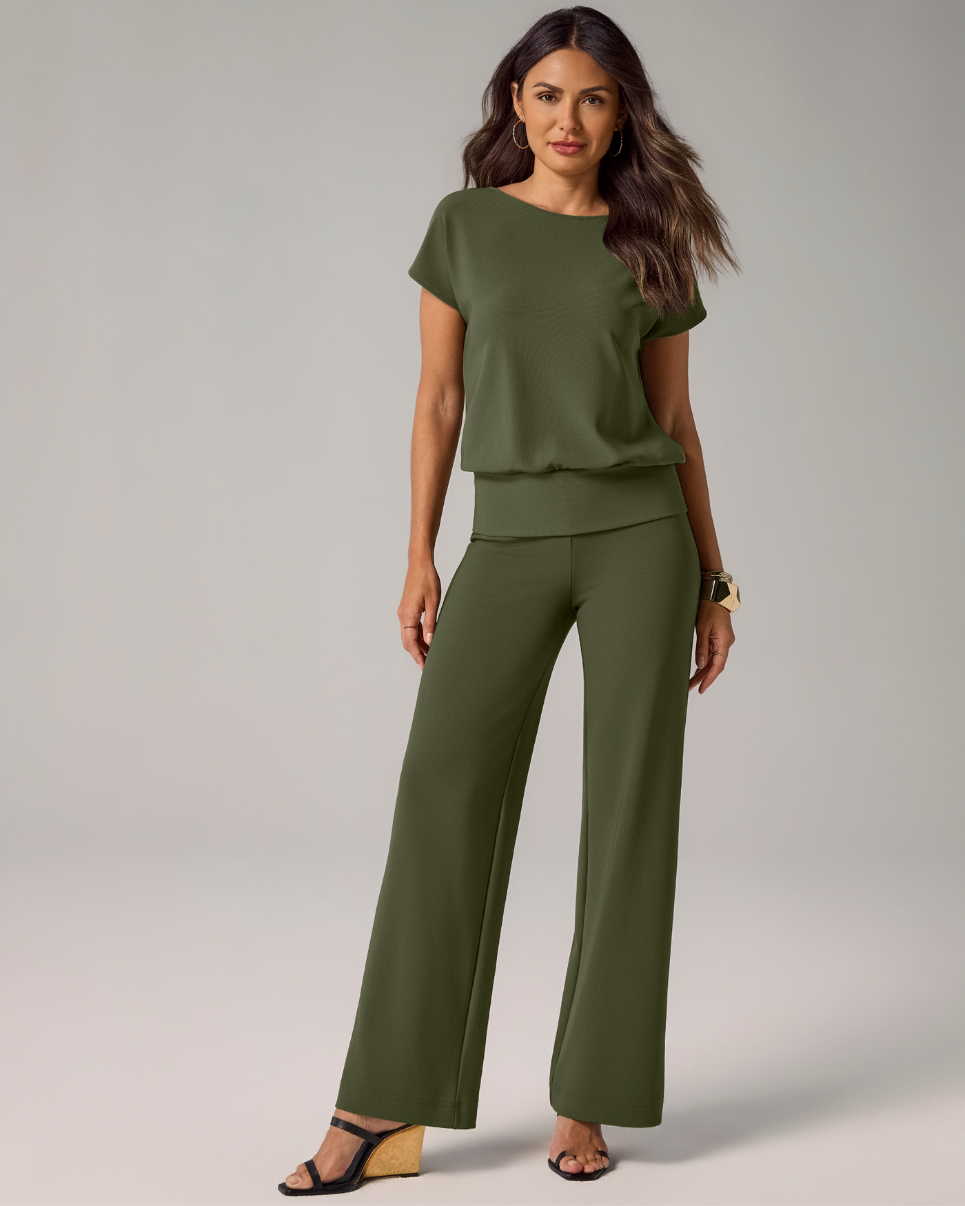 Beyond Travel High Rise Palazzo Pant Olive Night