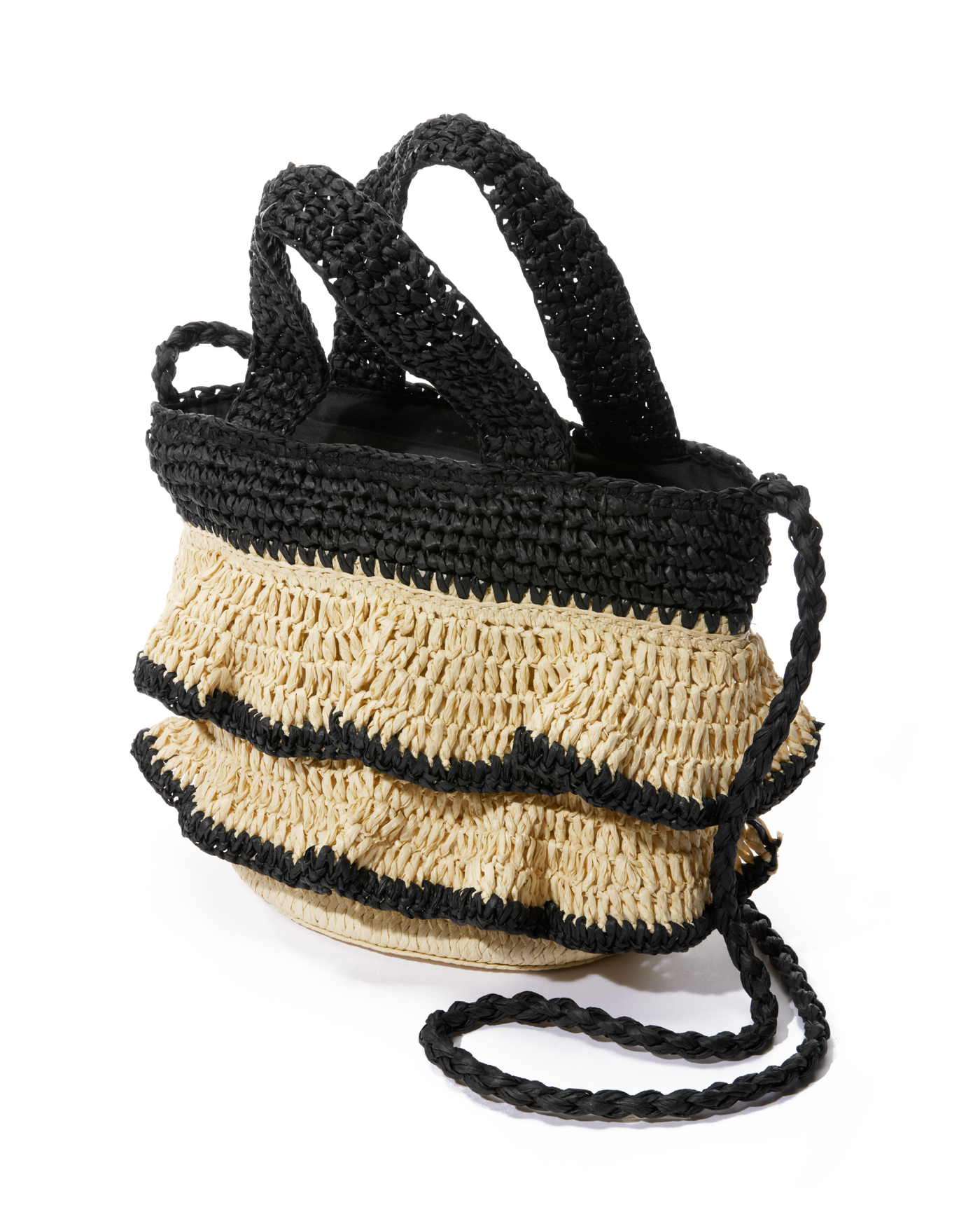 Ruffle Top Handle Bag Black/Natural