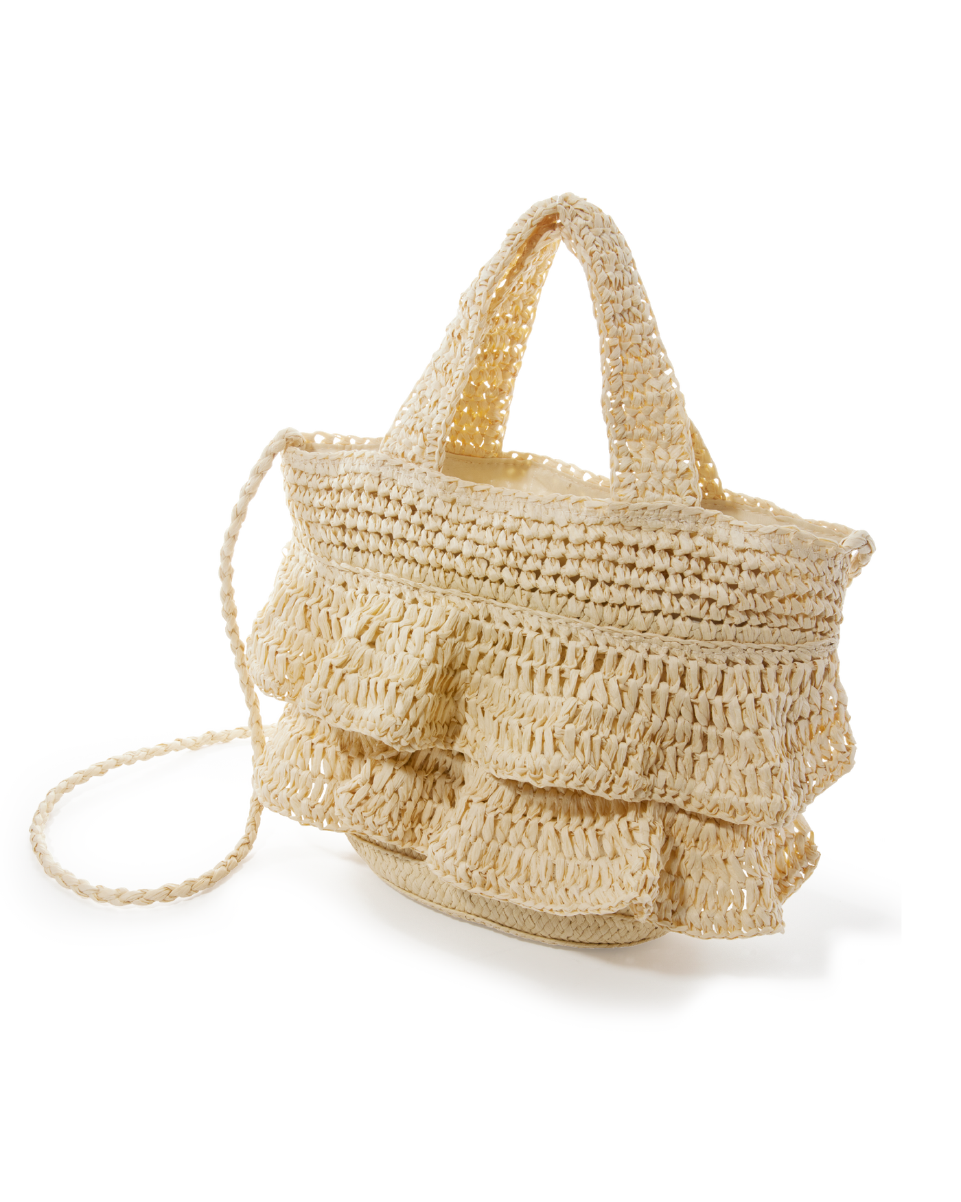 Ruffle Top Handle Bag Natural