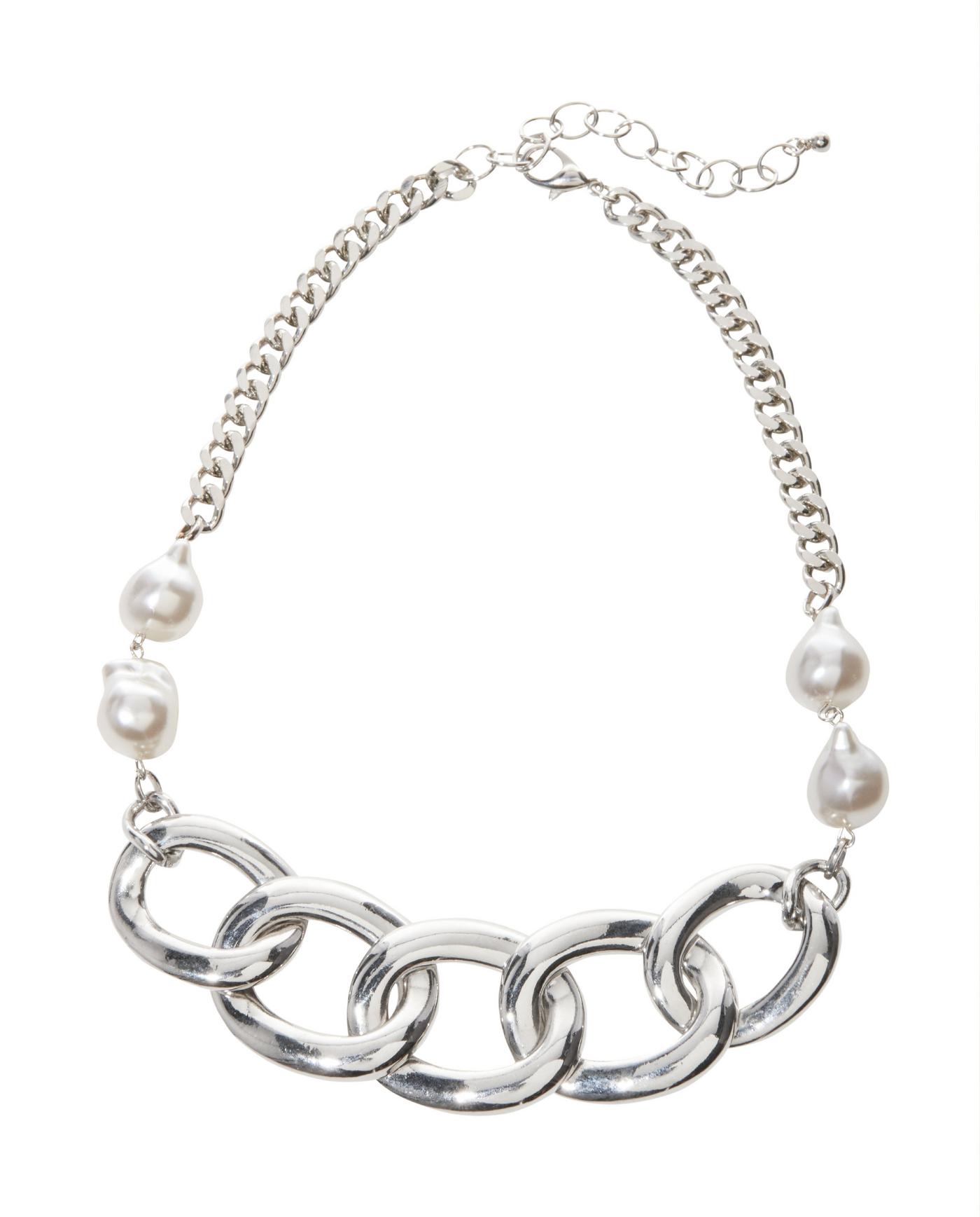 Pearl Chain Necklace Silver