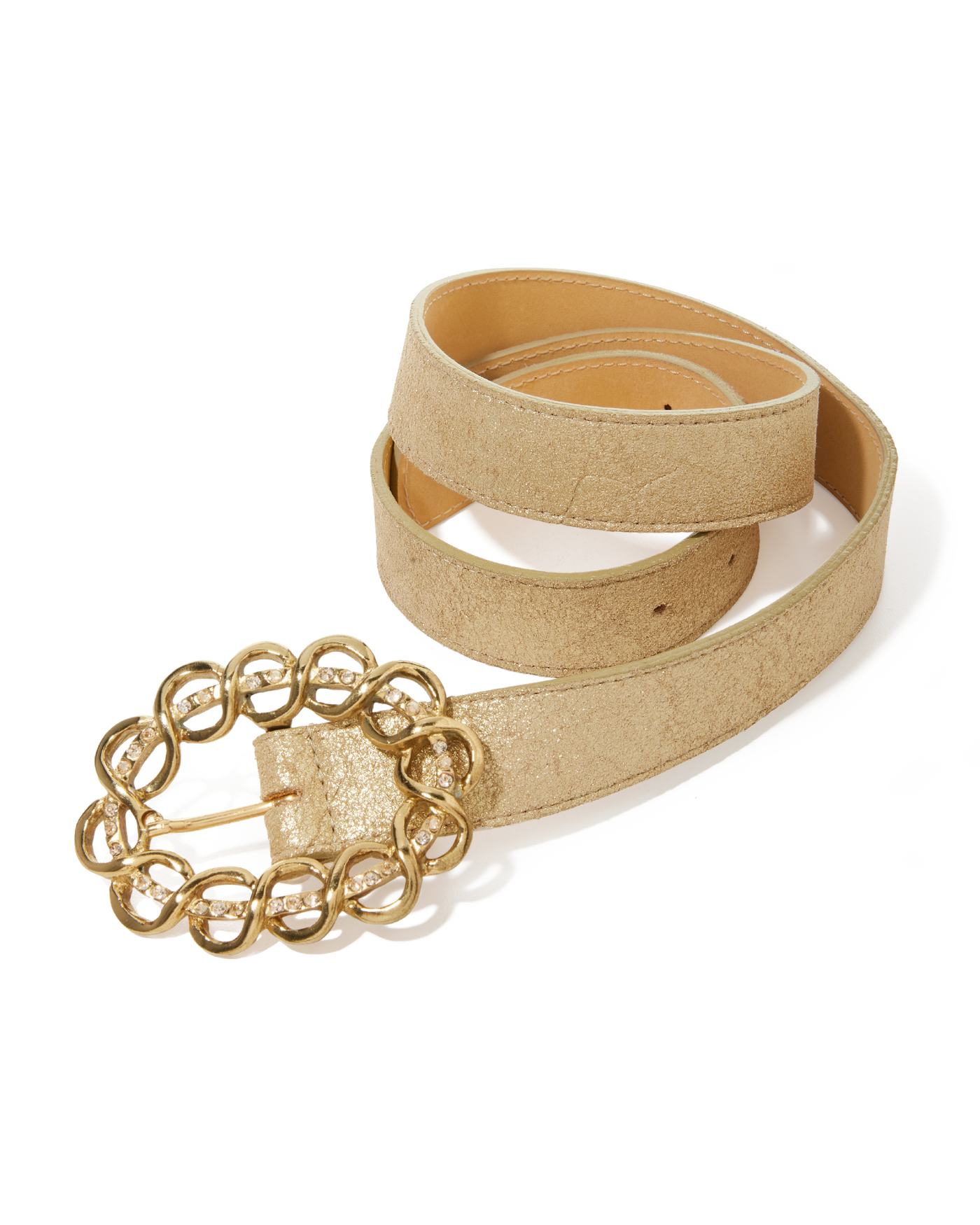 Twist Rhinestone Buckle Belt Gold