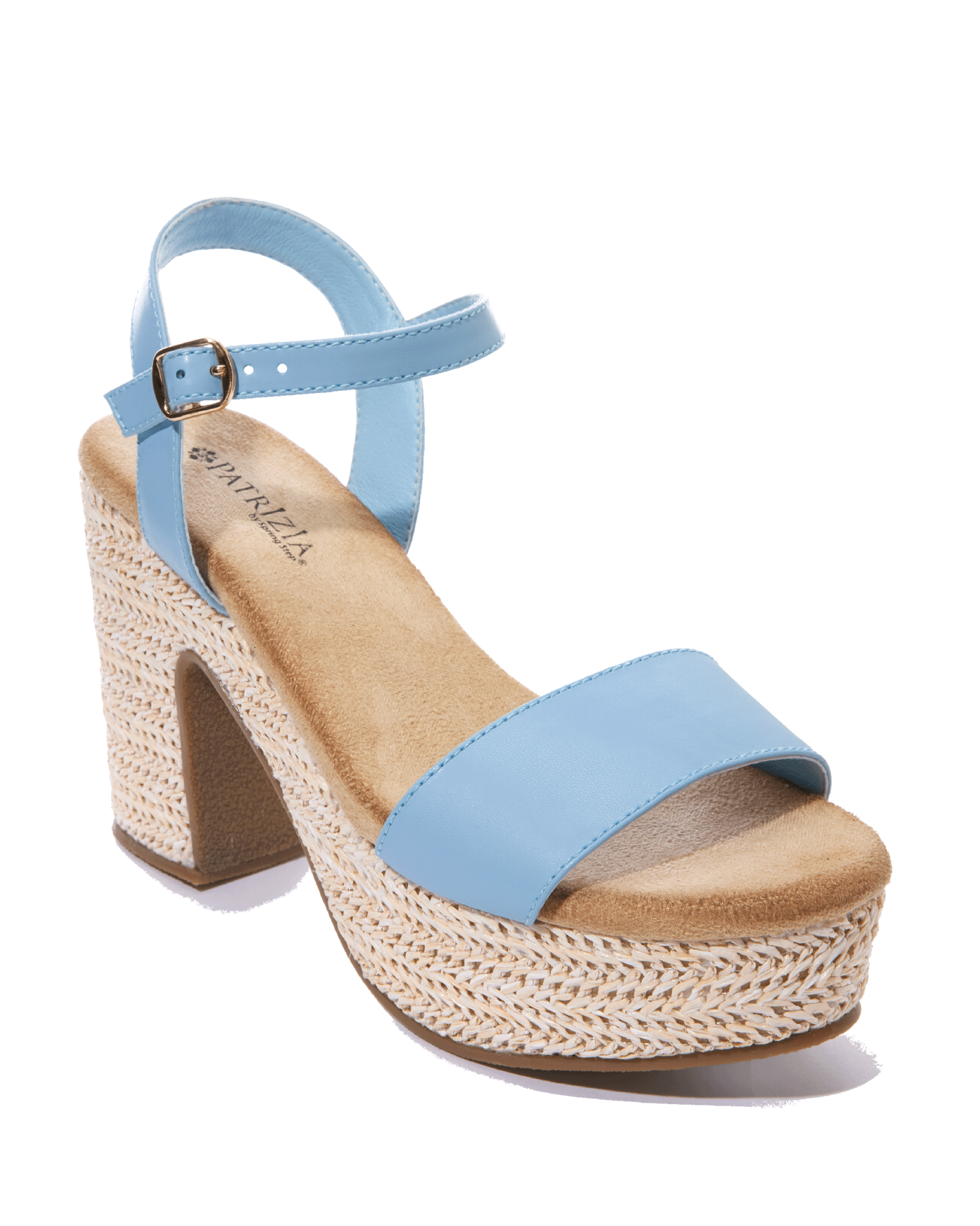 Raffia Platform Ankle Strap Heel Blue