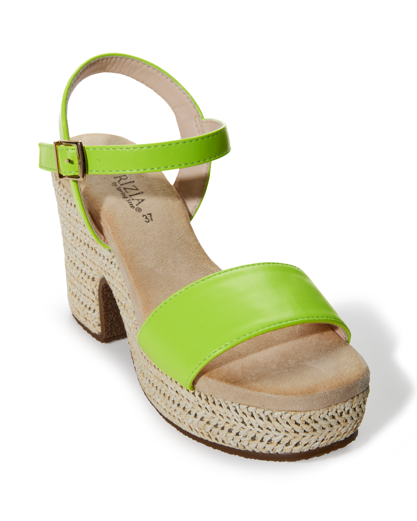 Raffia Platform Ankle Strap Heel Lime