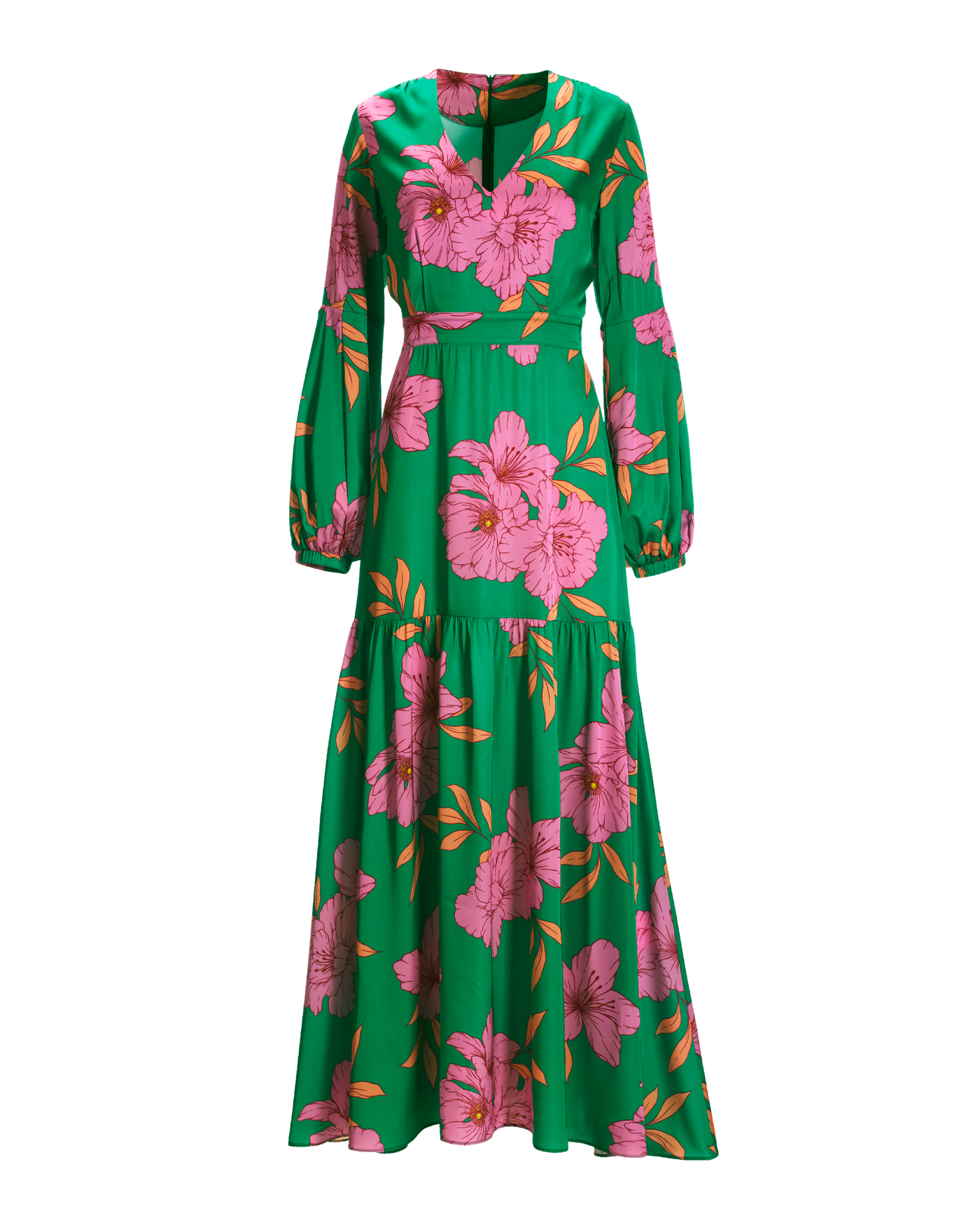 pink and green dress women JULIANNA voluminous long sleeves that finish with gathered cuffs Pink And Green Dresses -