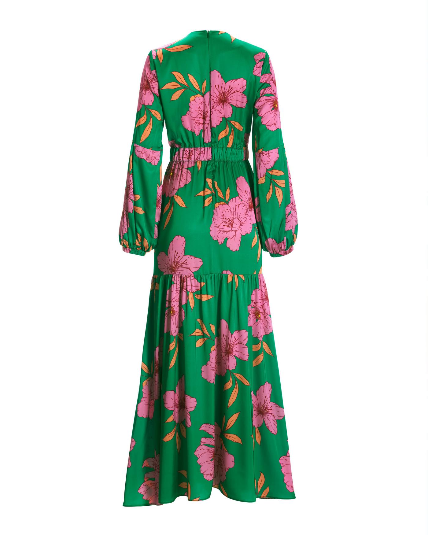 green dress pink flowers JULIANNA Roses Green Pink Animal Floral Chiffon Pleated Maxi Dress Light Green Lolita Pretty Girl