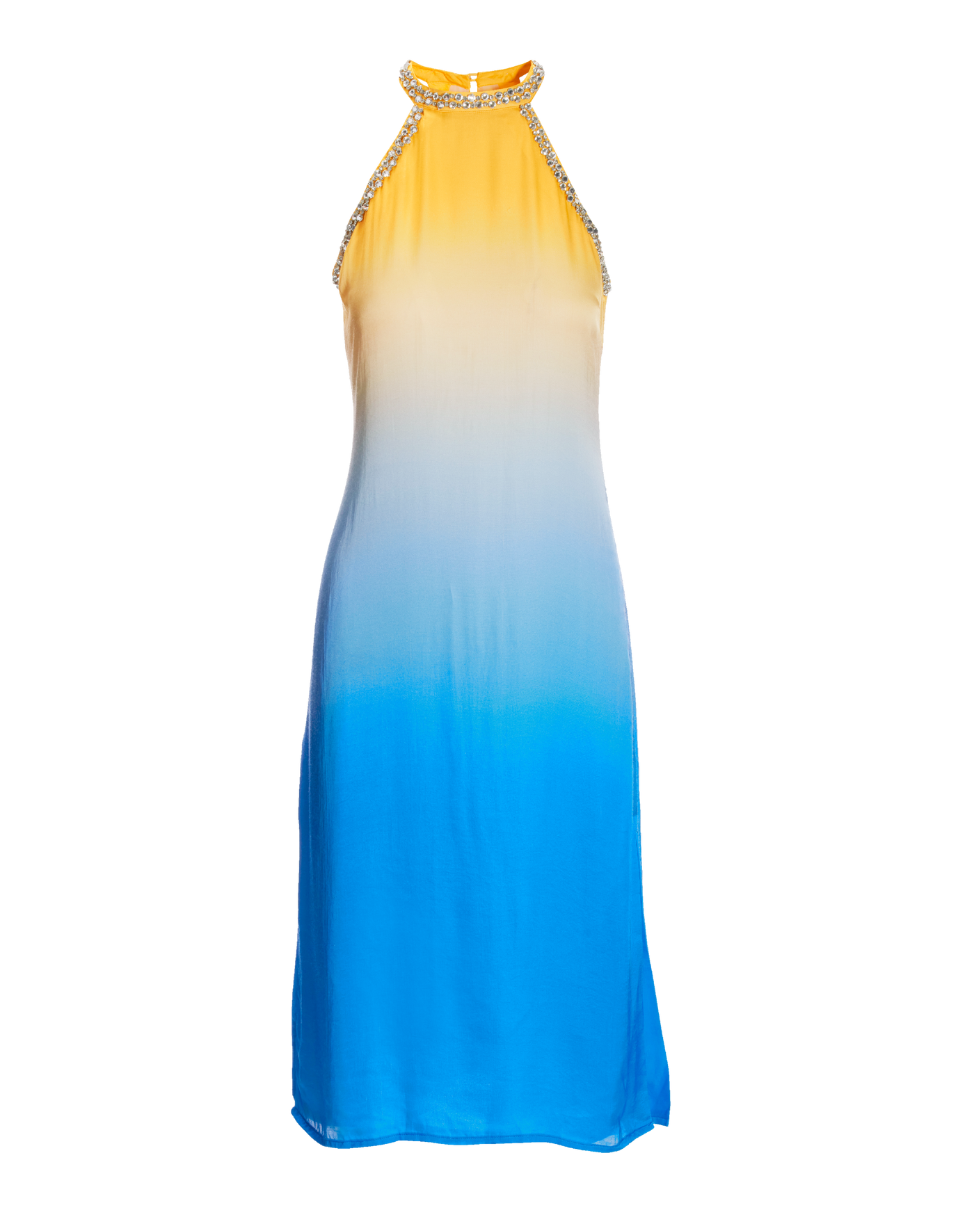 blue and white halter dress Summer dress. Indigo tie dye by Nuichan line skirt that falls to a sweeping maxi hem Dalani Halterneck Knit Midi Dress