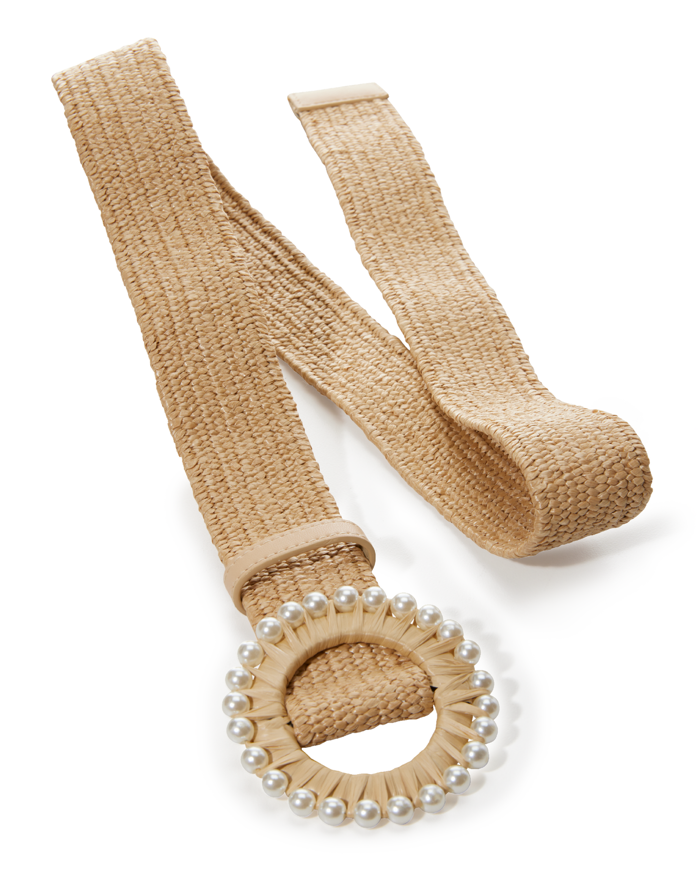 Pearl Round Raffia Stretch Belt Natural