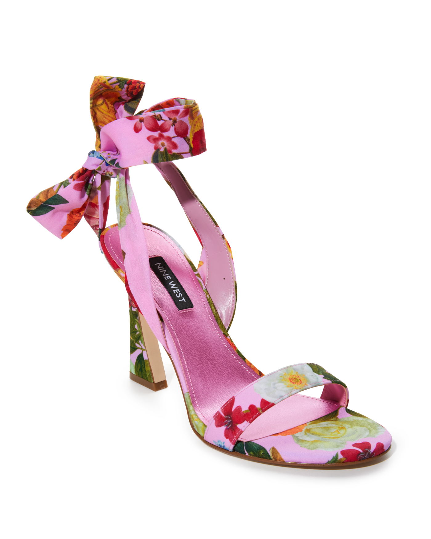 Floral Printed Ankle Wrap Heel Pink Multi