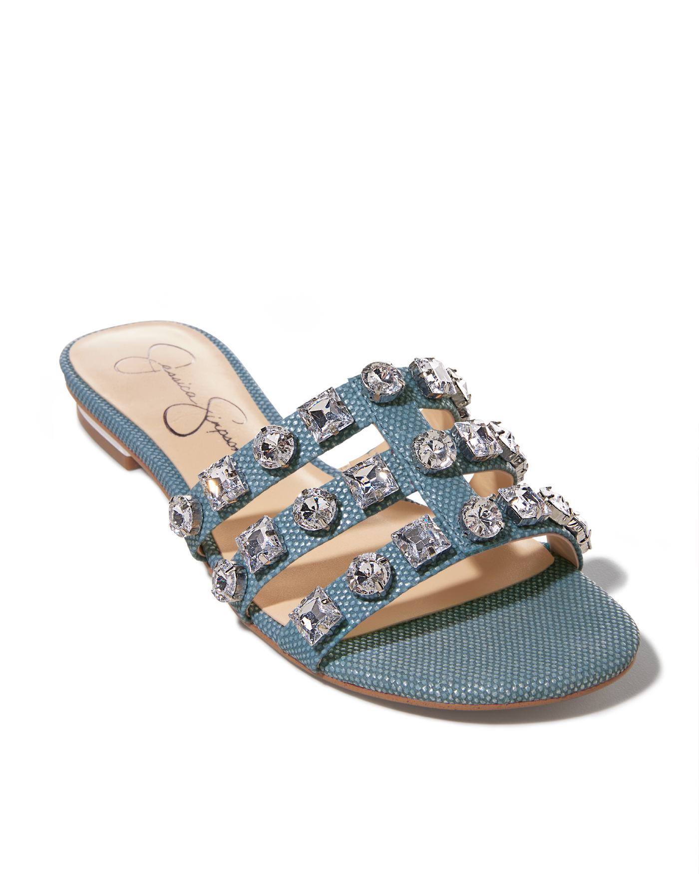 Crystal Embellished Slide Blue